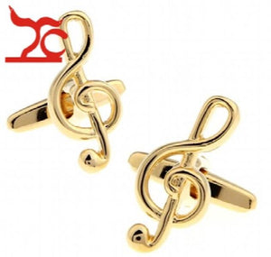 2Pcs Golden Music Note Cuff Links Tie Clip Set