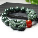 Natural Hetian Jade Dark Green Double Beast Bracelet Men's Women's Gift