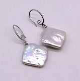 Square Large Real Pearl Earrings S925 Sterling Silver Hook Women's Jewelry