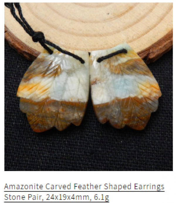 Hand Engraved Feather Earrings with Semiprecious Gem Beads