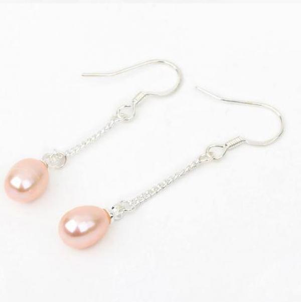 Pink Freshwater Pearl Earrings S925 Dangle Fishhook