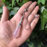 Rose Quartz Pendulum Divination Pendant Crystal Reiki Healing Stone