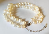 Baroque Pearl Bracelet 2 Strands Extend Chain Clasp Real Freshwater Pearl