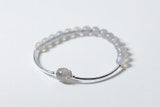 925 Silver Moonstone Birthstone Cuff Bracelet with FLOWER Charms