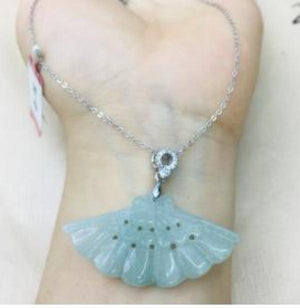 Burmese Ajadeite Jade Plum Pendant with 925 Sterling Silver Necklace
