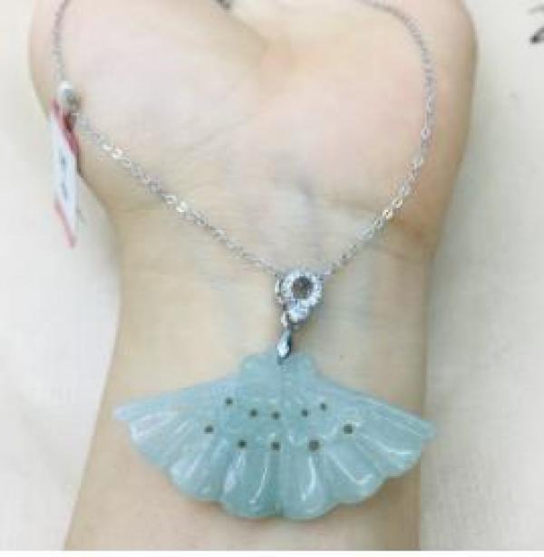 Burmese Ajadeite Jade Plum Pendant with 925 Sterling Silver Necklace