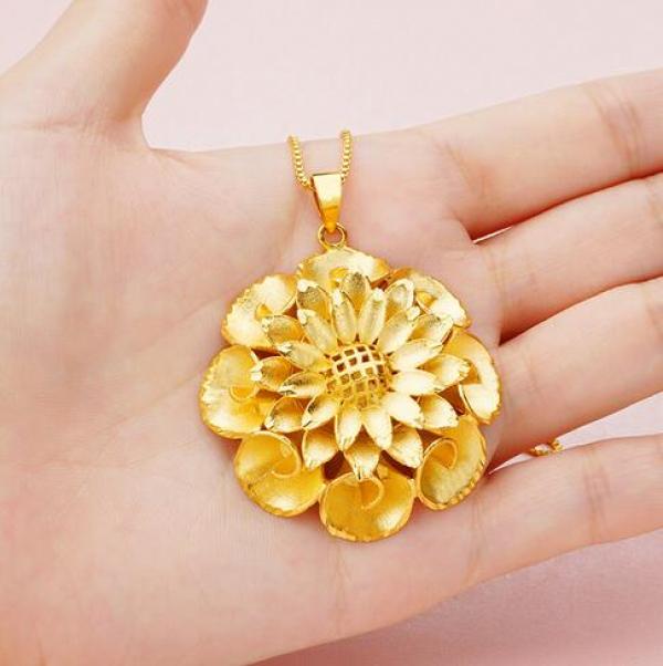 Copper Euro Sandblasted Large Rose Pendant Brass Plated Flower