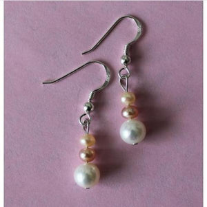 Pink Peach Freshwater Pearl Dangle Earrings S925 Sterling Silver Hook
