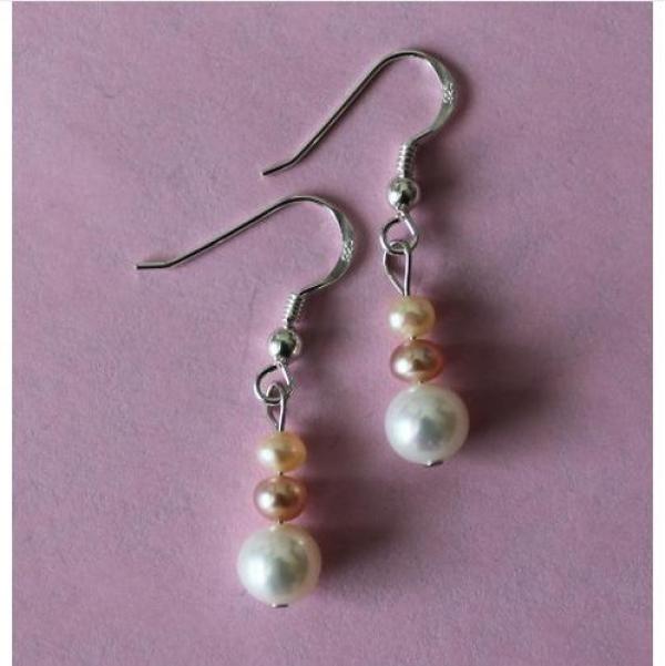 Pink Peach Freshwater Pearl Dangle Earrings S925 Sterling Silver Hook