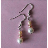 Pink Peach Freshwater Pearl Dangle Earrings S925 Sterling Silver Hook