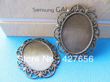 20pcs Antique Oval Base Setting Tray Bezel Pendant Charm, Flower Border