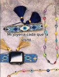Evil Eye Beads Bracelet Women Elastic Crystal Beaded Wrap Tassel Bracelet