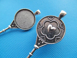 10pcs Heart Key Pendant Charm, Round Base Setting Tray, Fit 25mm Cabochon