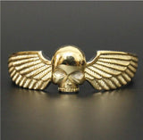 Golden Biker Skull Bracelet Stainless Steel Man Boy Angel Wing
