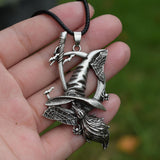 Wiccan Halloween Moon Spider Web Broom Necklace
