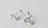 925 Silver Green Stone Leaf Stud Earrings C-E5529