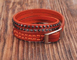 Orange Double Wrap Leather Wristbands Bracelet Cuff Punk