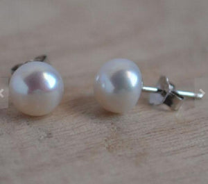 AA 7.5-8MM Natural Freshwater Pearl Earrings S925 Silver Stud Jewelry