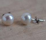 AA 7.5-8MM Natural Freshwater Pearl Earrings S925 Silver Stud Jewelry