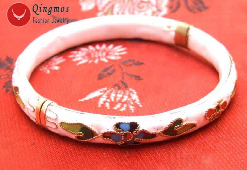 Qingmos Purple Cloisonne Enamel Bangles Bracelets for Women Cuff