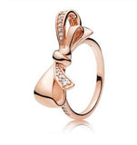 925 Silver Pan Ring Brilliant Bow Crystal Women's Wedding Party Gift