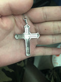 925 Silver Cross Pendant Necklace Crucifix Charm Diamond Jewelry