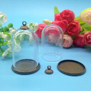 5 Sets 38*25mm Glass Globe Bronze Tray Pendant Necklace Jewelry Finding