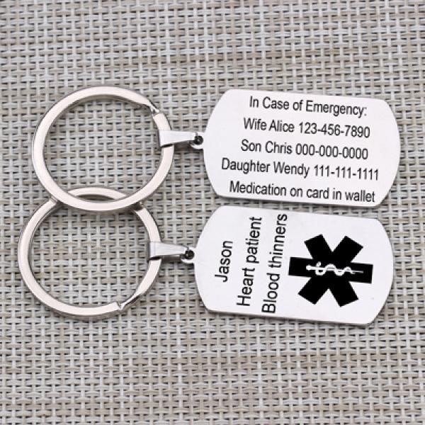 Medical Alert ID Keychain, Heart Disease Diabetes Info