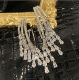 Elegant Zircon Tassel Earrings, S925 Silver, Women's Jewelry