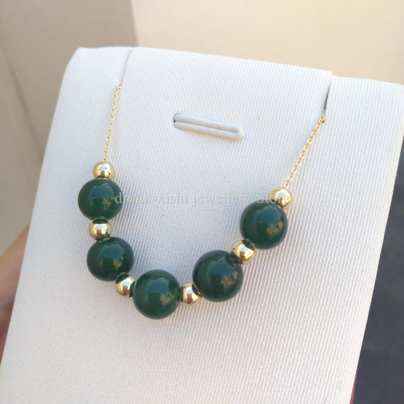 Natural Green Jade Pearl Pendant Necklace Long Oval Wedding Party Birthday Gift