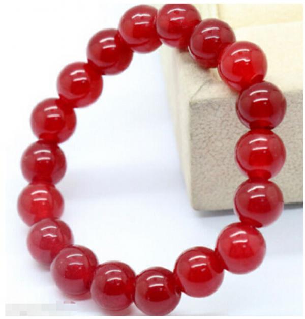 8mm Red Ruby Jade Round Beads Bracelet 7.5''