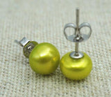 Lime Green Pearl Earrings in S925 Sterling Silver