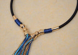 Leather feather ethnic long necklace/collier ethnique/gros collier femme