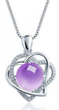925 Silver Necklace with Natural Crystals Angel Wings Heart Pendant