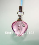 25pcs Pink Small Heart Rice Vials Pendants Empty Glass Bottle