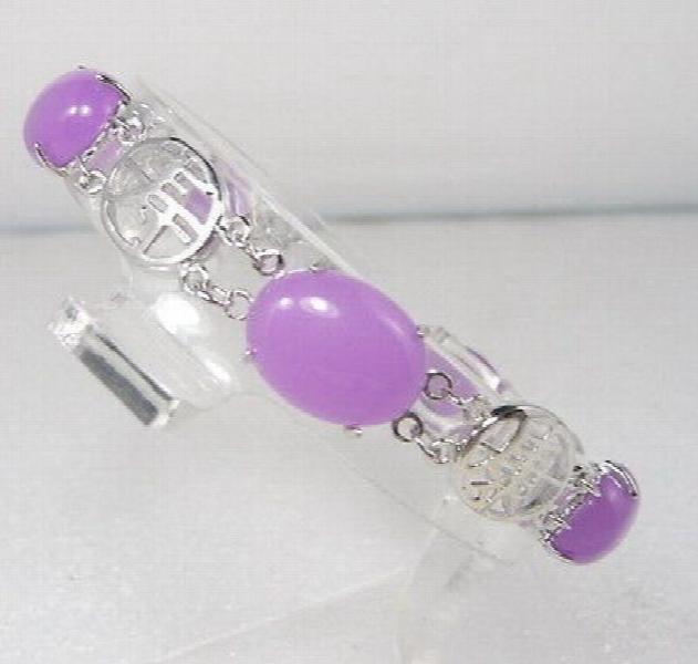 Purple Jade 18KWGP Clasp Link Bangle Bracelet
