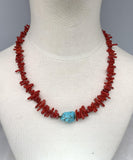 Red Coral Chip Stone Necklace with Stainless Steel Accessories
