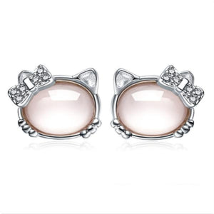 925 Silver Hibiscus Stone Earrings Cat Powder Zirconia Jewelry