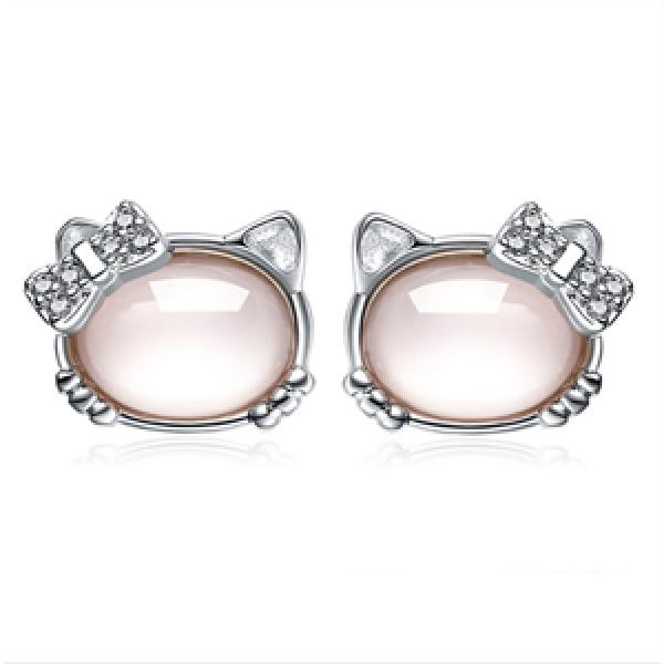 925 Silver Hibiscus Stone Earrings Cat Powder Zirconia Jewelry