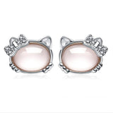 925 Silver Hibiscus Stone Earrings Cat Powder Zirconia Jewelry