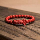 Purple Golden Sand Natural Cinnabar Bracelets with Pixiu for Women