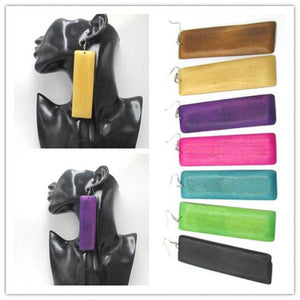 Big 4 Inch Square Wood Earrings, Mixed Colors