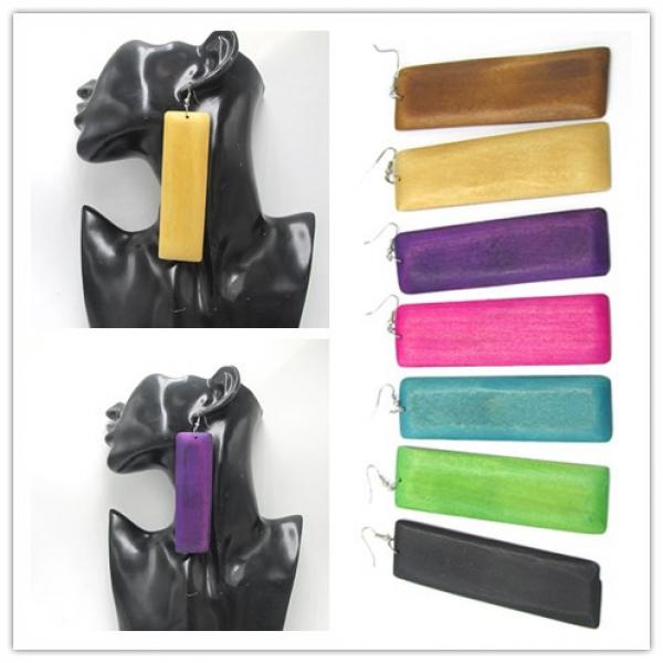 Big 4 Inch Square Wood Earrings, Mixed Colors