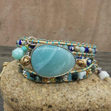 Leather Wrap Bracelet Natural Stone Beaded Strands Boho Jewelry