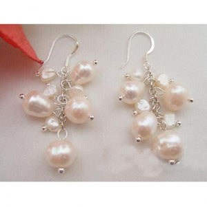 Baroque Freshwater Pearl Silver Dangle Earrings Wedding Birthday Women Gift