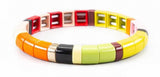 Boho Friendship Braided Enamel Rainbow Tile Bracelet Set