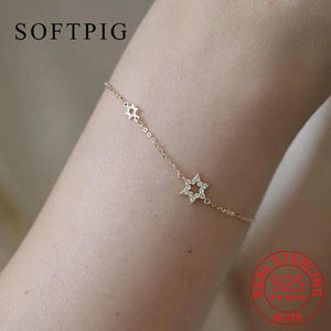 925 Silver Star Charm Bracelet 14K Plated Women Fine Jewelry