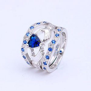 Purple Princess Wedding Band Crown Heart Zirconia Engagement Ring Sets