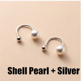 925 Silver Pearl Hoop Earrings Women Girls Jewelry