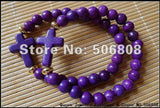 Purple Howlite Stone Cross Bracelet, Stretch Beaded Jewelry 15PCS